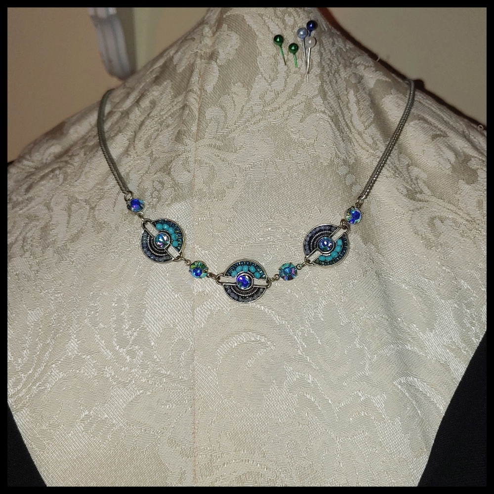 Silver Tone and Blue Necklace